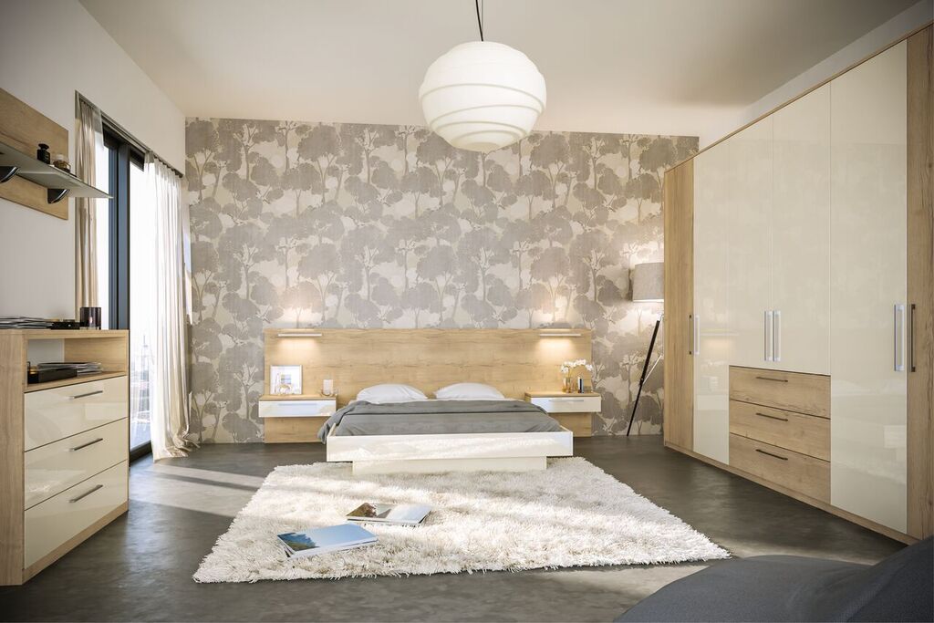 Zurfiz Halifax Natural Oak UG Cream Bedroom with drawers and bedset